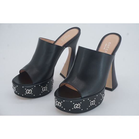 Gucci Malaga Black Open Toe Slide Mule GG Logo Platform Sandals SZ 38.5 $1190 - Picture 4 of 12